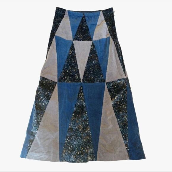VTG 70s Glen of Michigan Blue Velvet Floral Patchwork Quilted Maxi Skirt Small - Picture 7 of 13